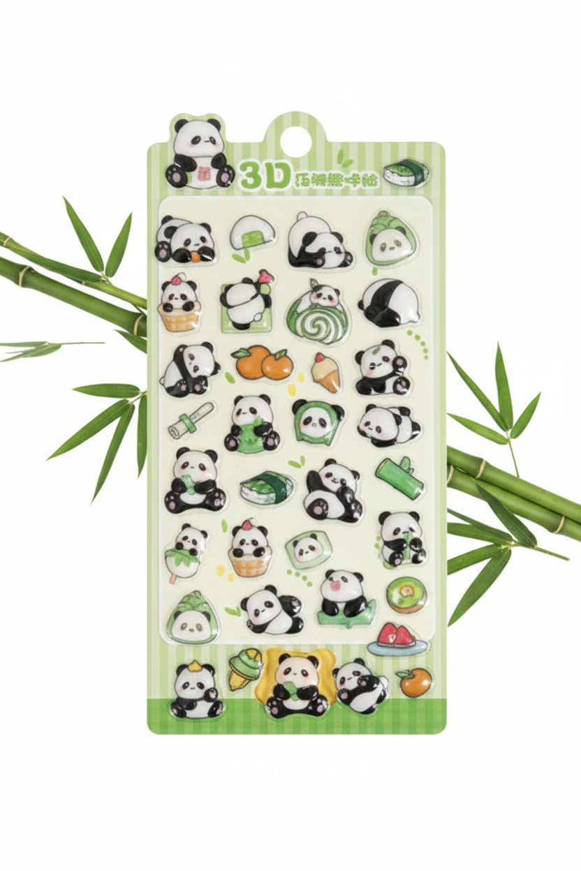 Panda Stickers - Green Bamboo