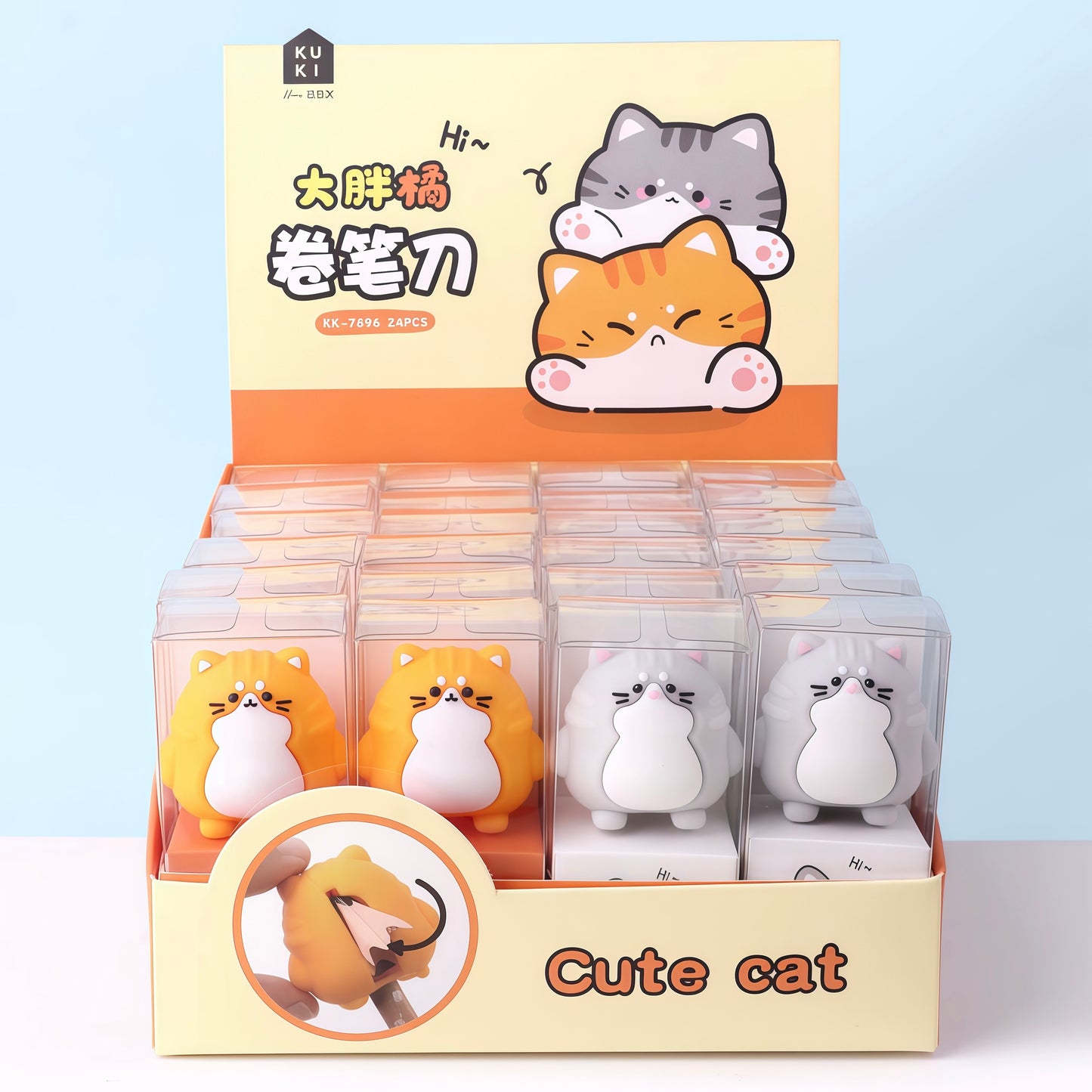 Chubby Cat Pencil Sharpener, 24-pcs