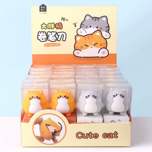 Chubby Cat Pencil Sharpener, 24-pcs