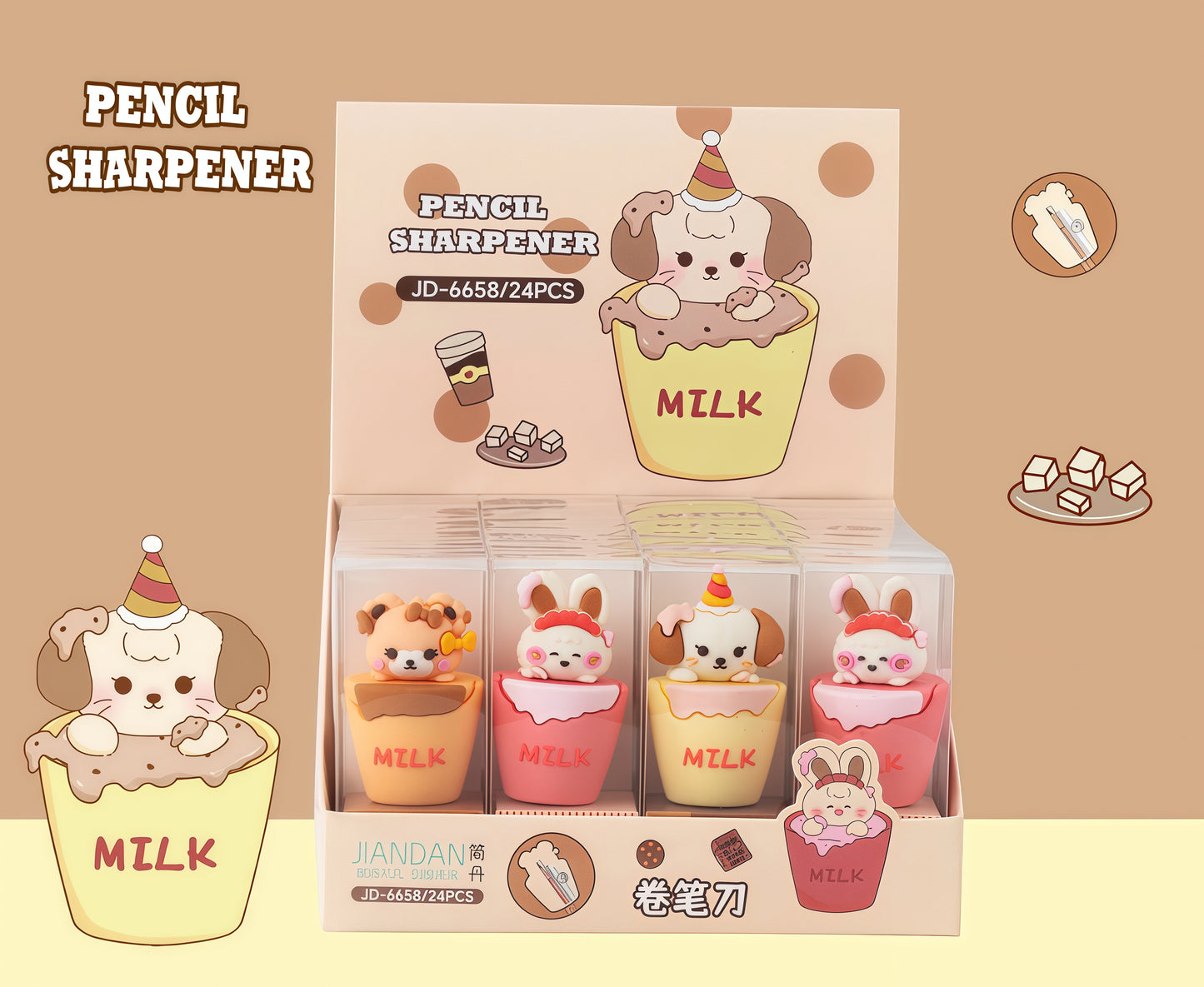Characters Mini Pencil Sharpener, 24-pcs