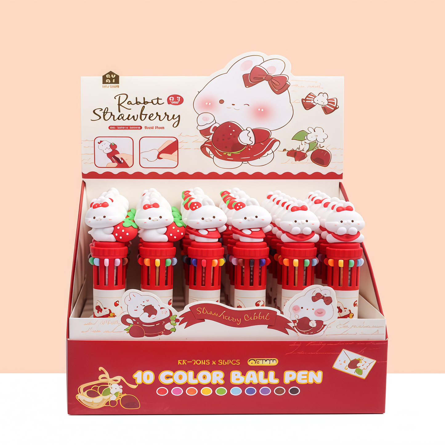 Strawberry Rabbit Ten Color Ballpoint Pen, 36-pcs