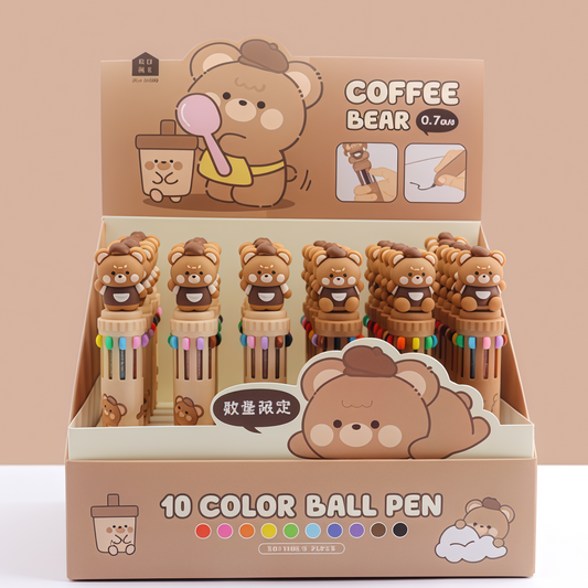 Coffee Bear Ten Color Ballpoint Pen, 36-pcs