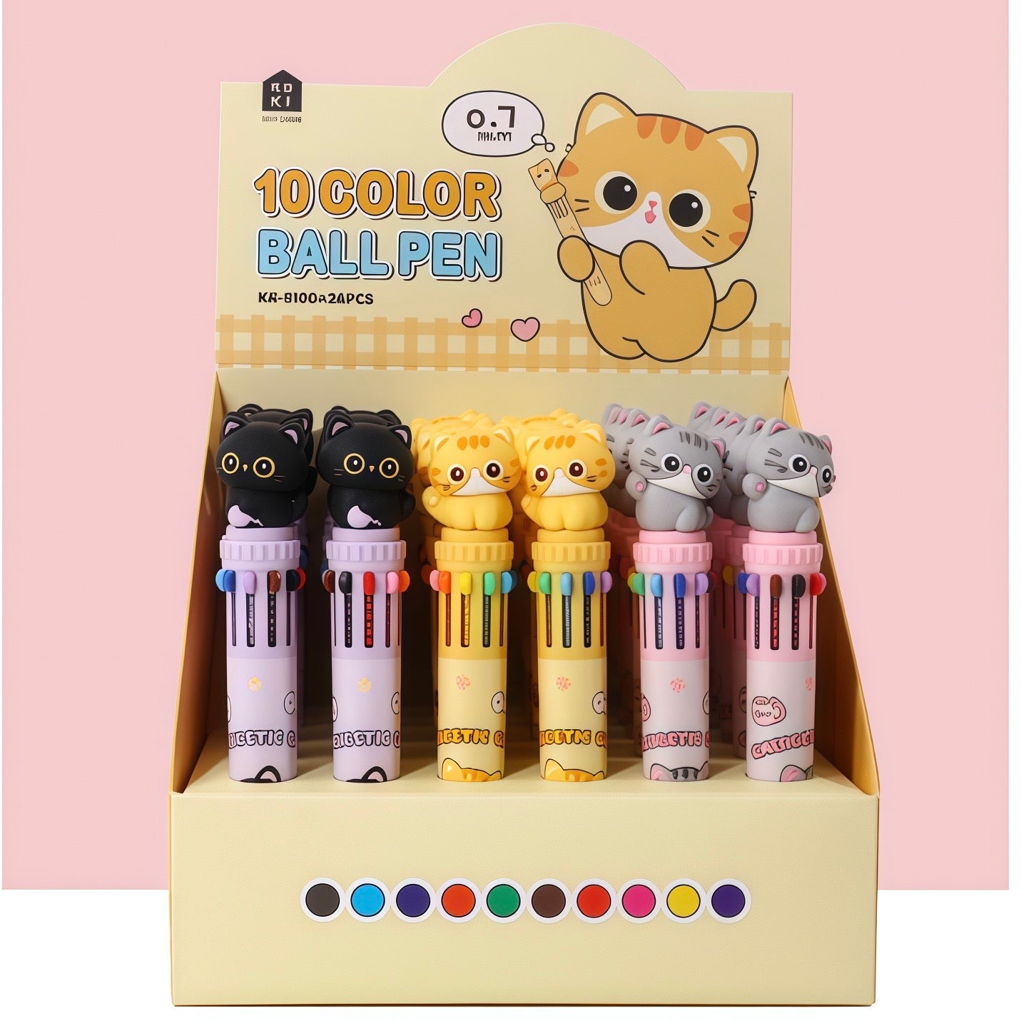 Sweet Cat Ten Color Ballpoint Pen, 36-pcs