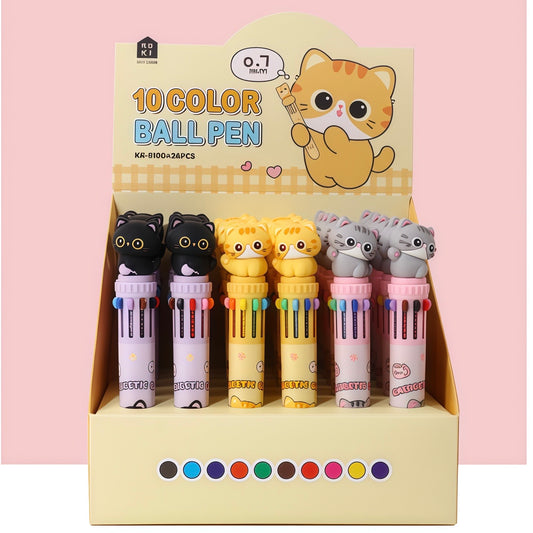 Sweet Cat Ten Color Ballpoint Pen, 36-pcs